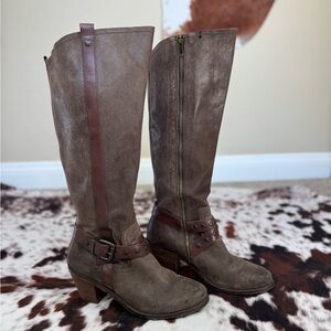 OTBT Brule Western Taupe and Brown Heeled Boots Leather Size 10